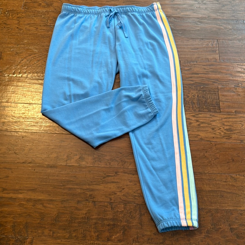P J Salvage, XL, darling blue  sweatpants with details pink,orange,green & gray.